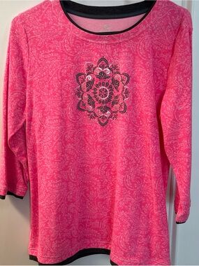 made for life Pink Paisley Medallion Long Sleeve Tee with Black Trim